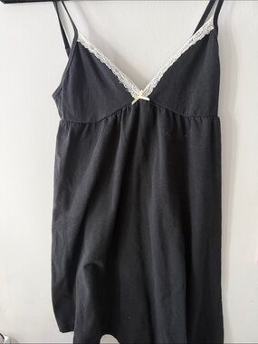 Brandy Melville Black Nighty with Cream Lace Trim